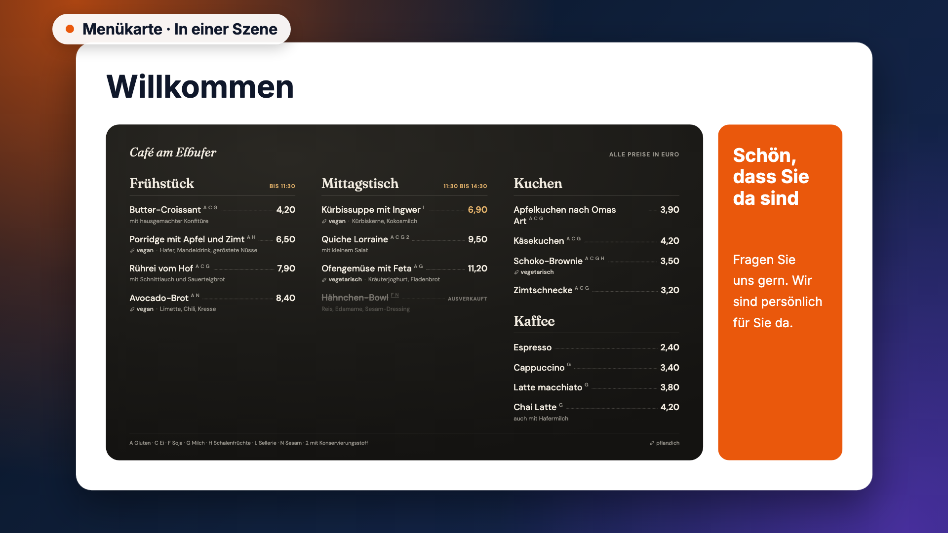 Menükarte in der Ansicht scene-example