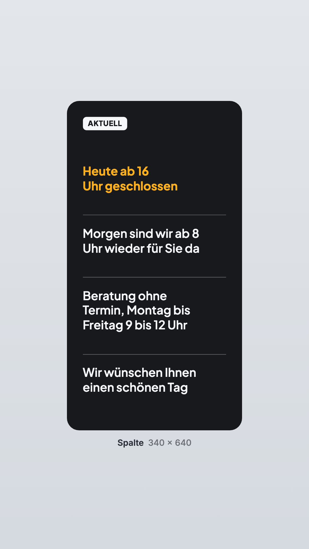 Lauftext in der Ansicht Spalte
