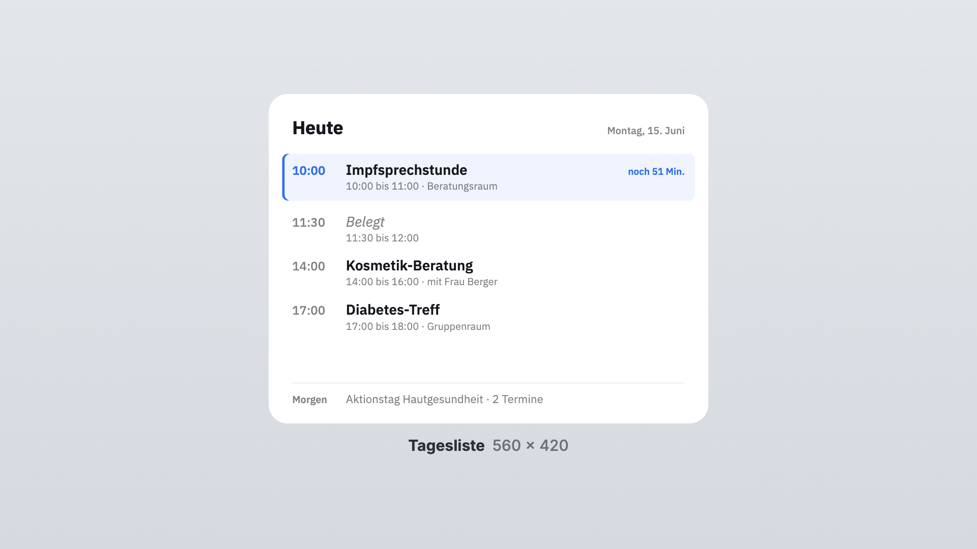 Kalender in der Ansicht Tagesliste