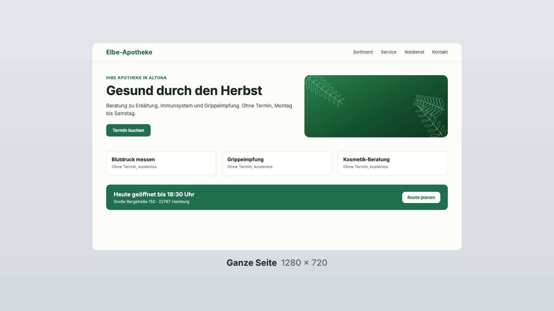 Webseite in der Ansicht Ganze Seite
