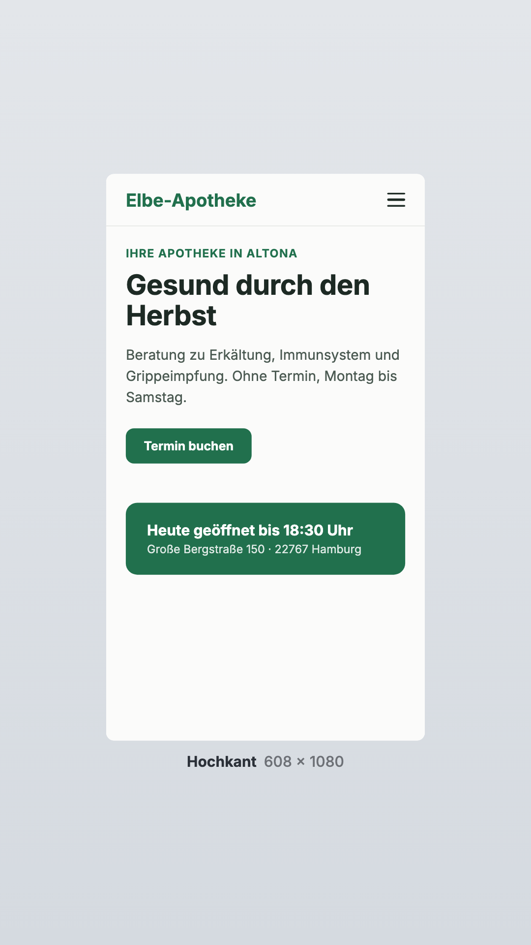 Webseite in der Ansicht Hochkant