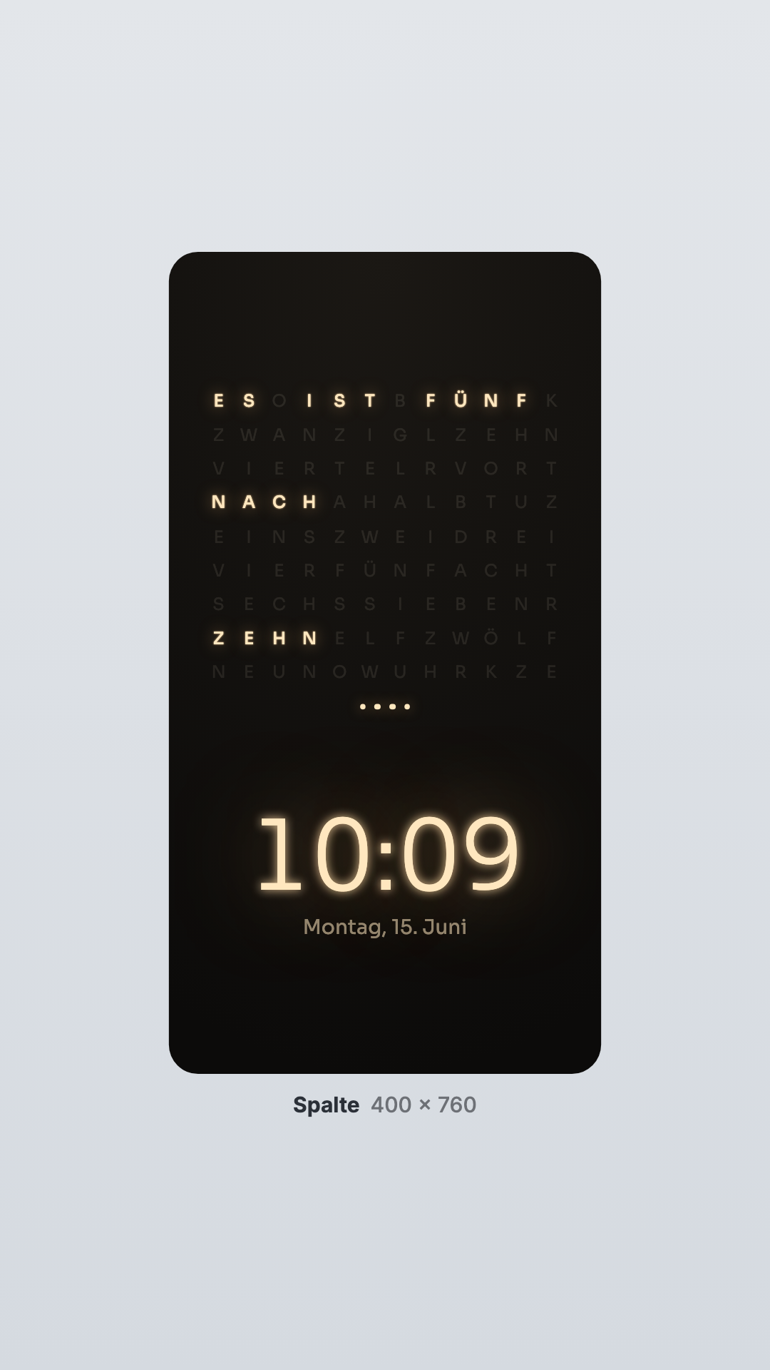 Wort-Uhr in der Ansicht Spalte