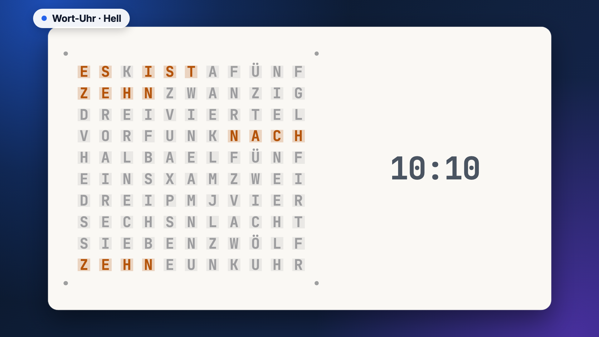 Wort-Uhr in der Ansicht Hell
