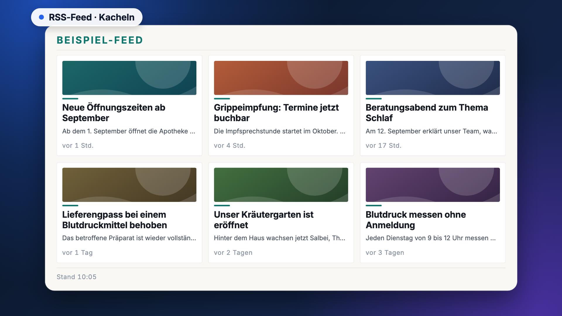 RSS-Feed in der Ansicht Kacheln