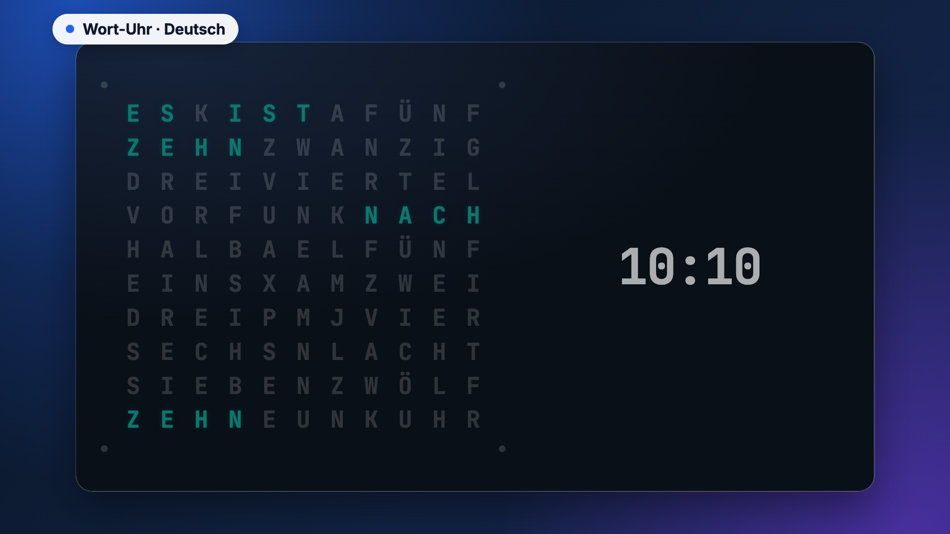 Wort-Uhr in der Ansicht Deutsch