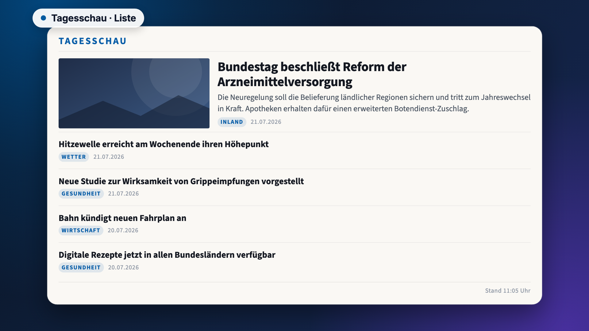 Tagesschau in der Ansicht Liste