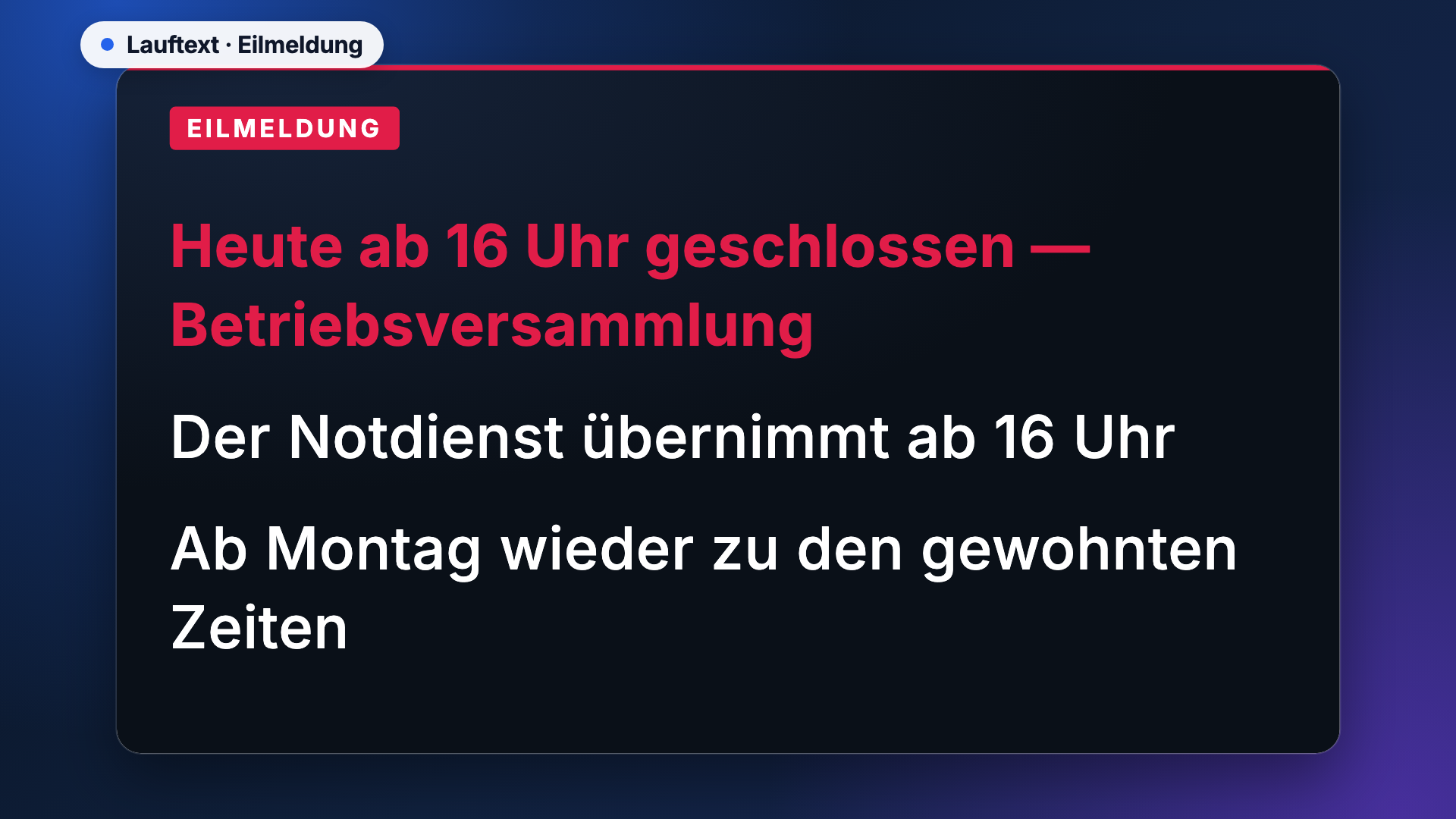 Lauftext in der Ansicht Eilmeldung