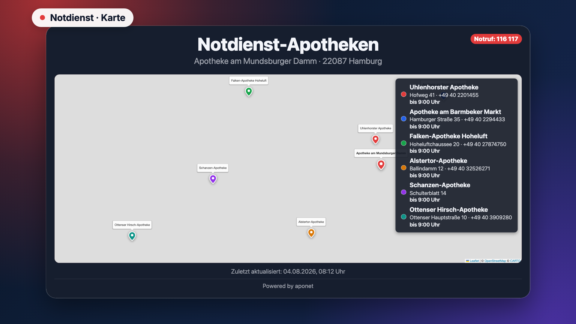 Notdienst in der Ansicht Karte