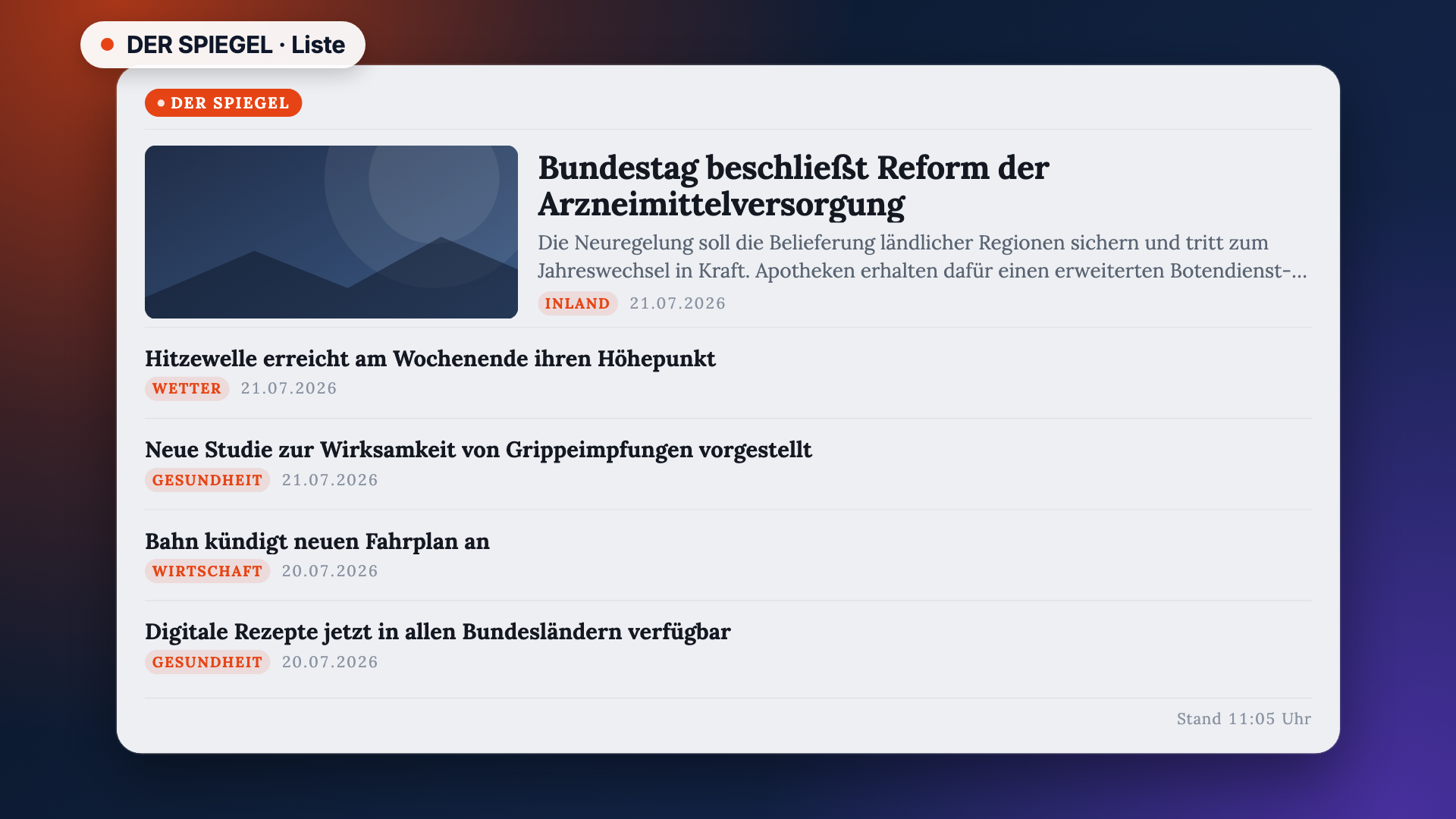 DER SPIEGEL in der Ansicht Liste