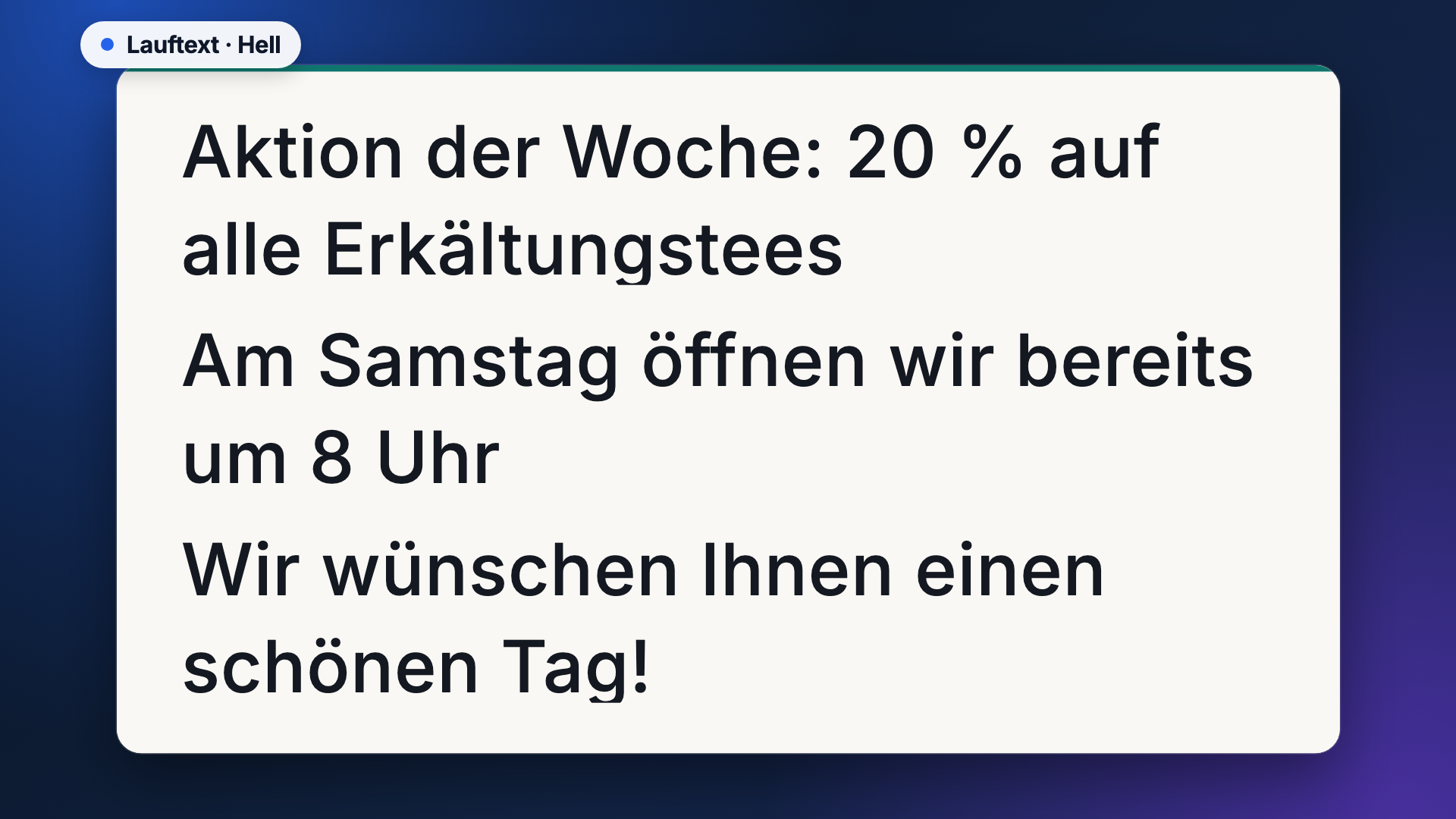Lauftext in der Ansicht Hell