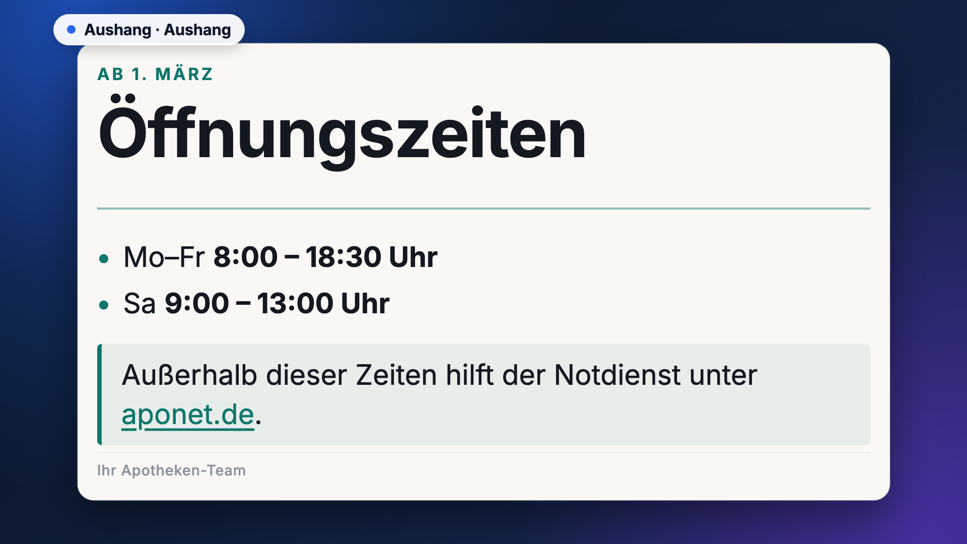Aushang in der Ansicht Aushang