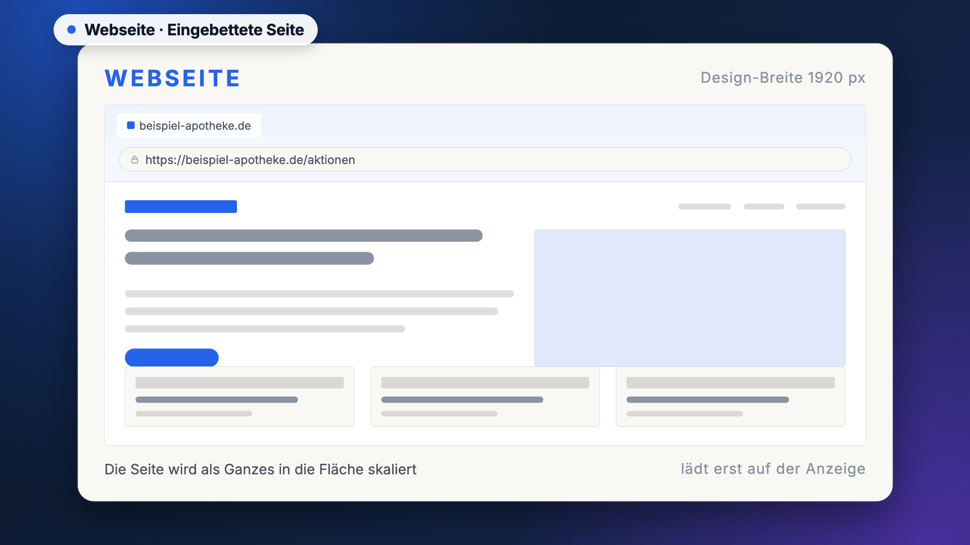 Webseite in der Ansicht Eingebettete Seite