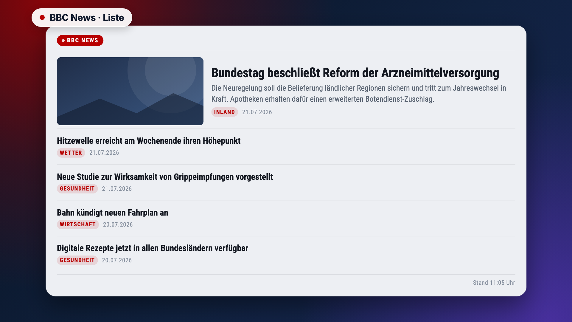 BBC News in der Ansicht Liste