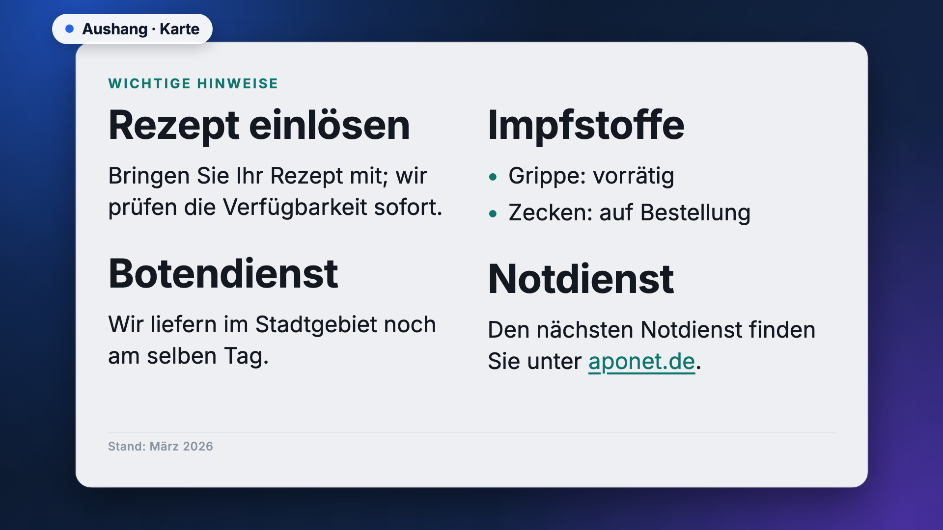 Aushang in der Ansicht Karte