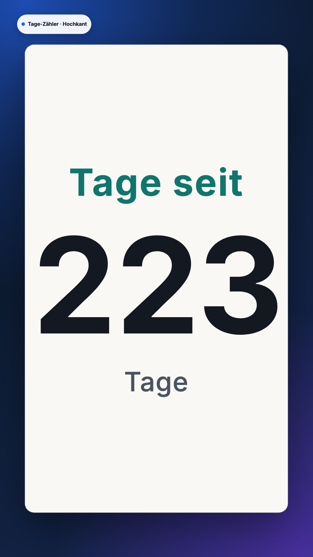 Tage-Zähler in der Ansicht Hochkant