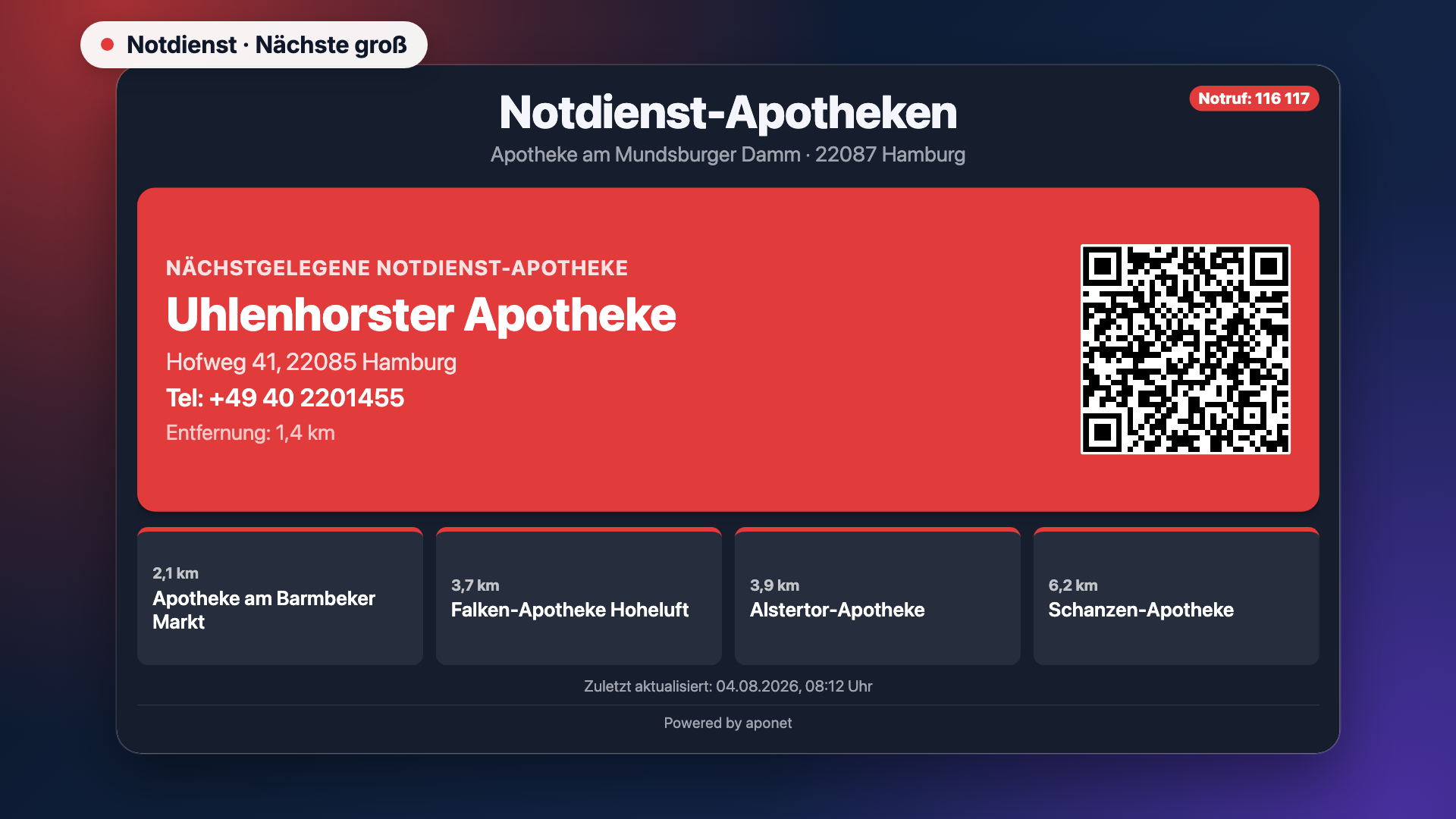 Notdienst in der Ansicht Nächste groß