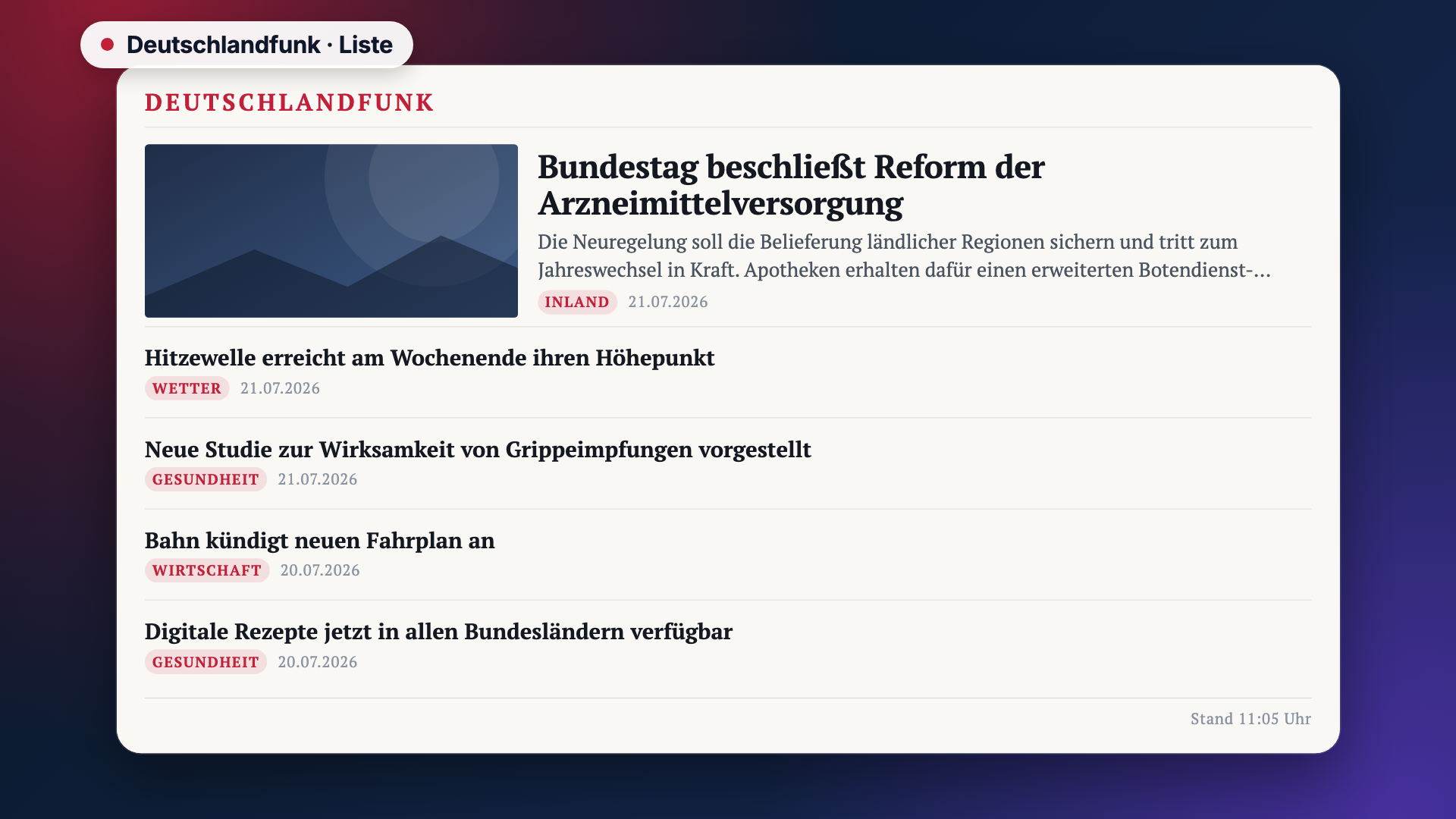 Deutschlandfunk in der Ansicht Liste