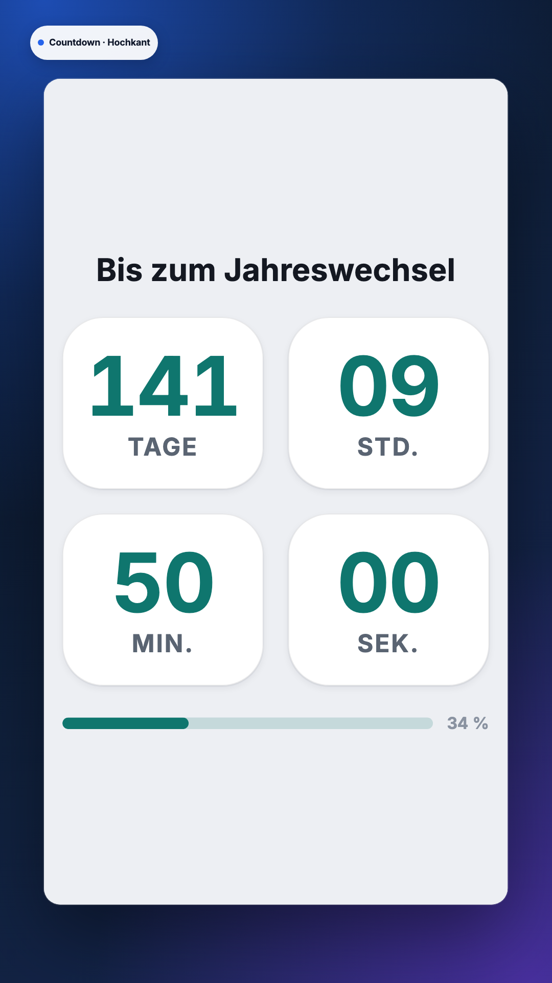 Countdown in der Ansicht Hochkant