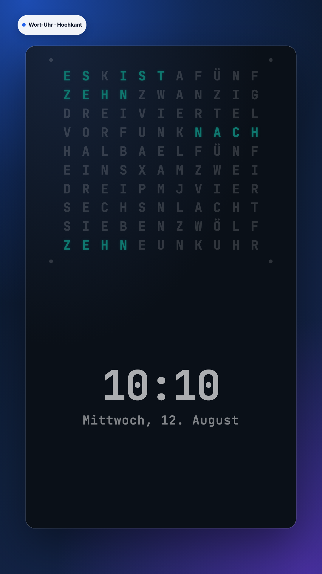 Wort-Uhr in der Ansicht Hochkant